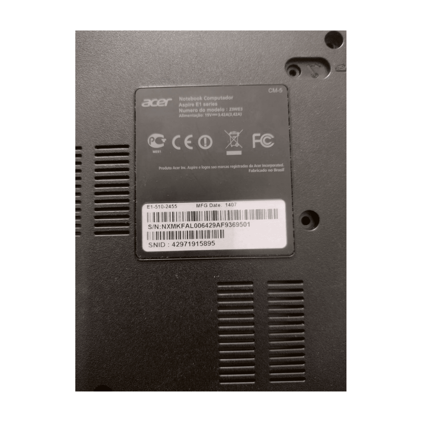 Carcaça Base Inferior Acer Aspire E1-510 / E1-532 / E1-572 Ap0vr000160 - Imagem 5